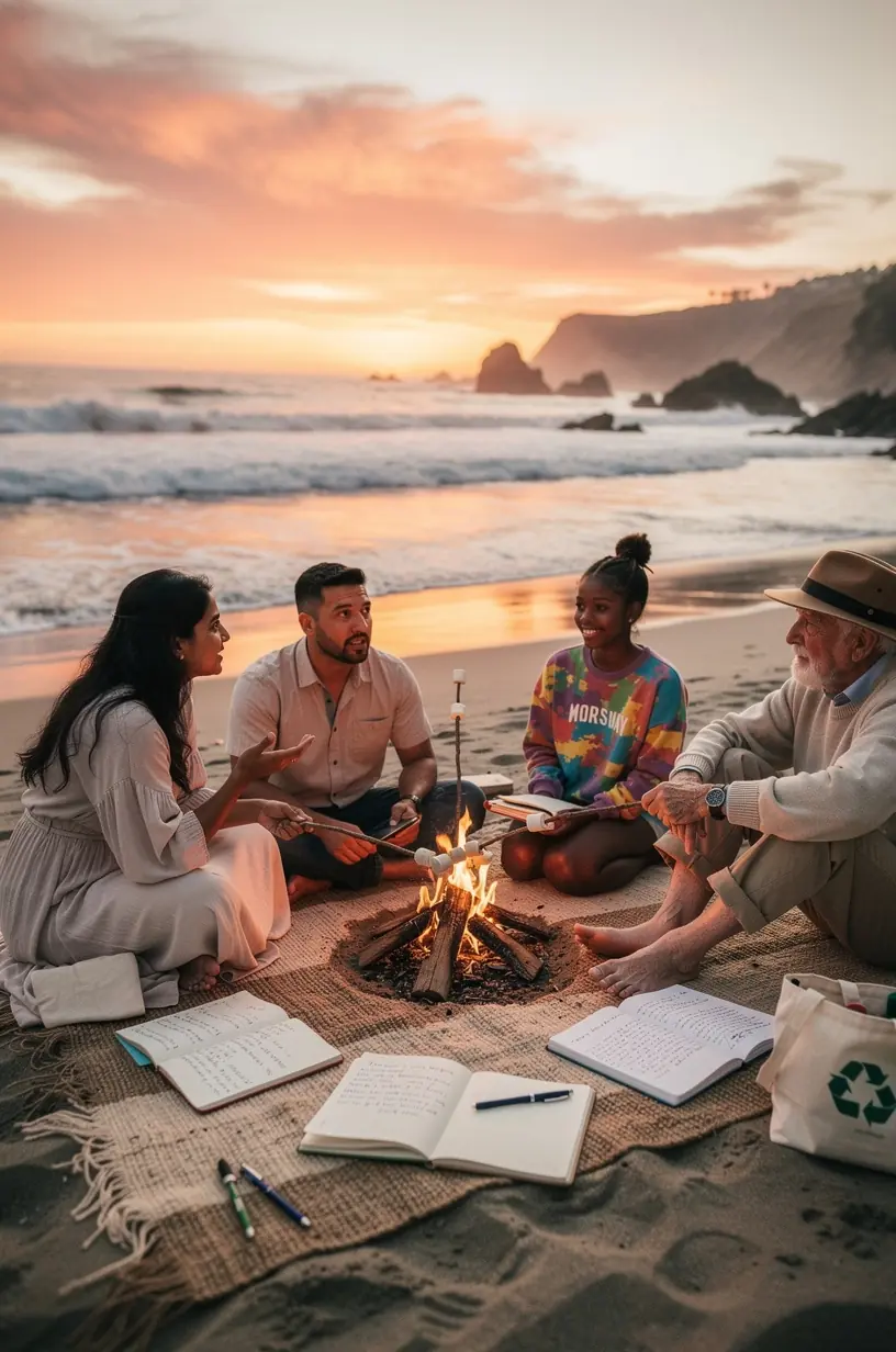 Community leader speaking at a town hall meeting with attentive residents seated around.
